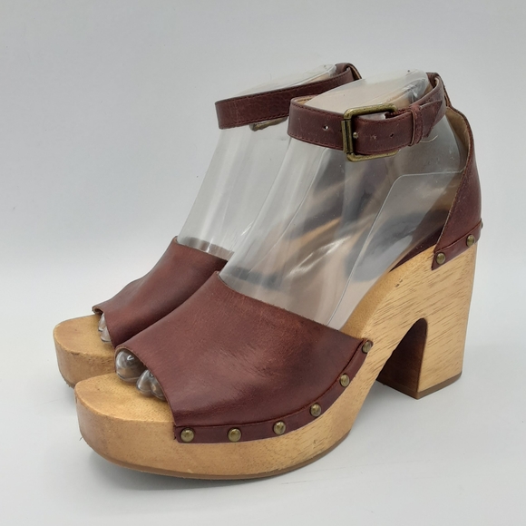 Lucky Brand Shoes - Lucky Brown Nelora Retro Boho Leather Upper Wooden Platform Heel